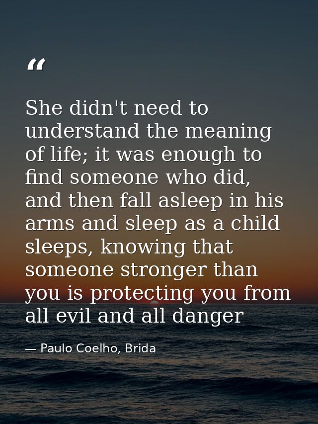She didn't need to understand the meaning of life; it was enough to find someone who did, and then fall asleep in his ar — Paulo Coelho, Brida