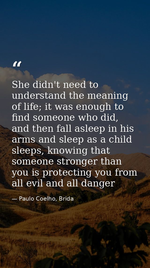 She didn't need to understand the meaning of life; it was enough to find someone who did, and then fall asleep in his ar — Paulo Coelho, Brida