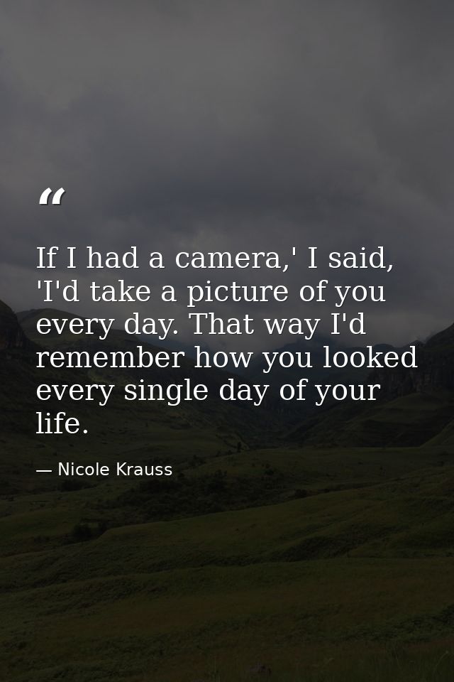 If I had a camera,' I said, 'I'd take a picture of you every day. That way I'd remember how you looked every single day  — Nicole Krauss