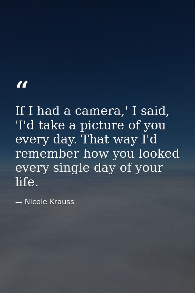 If I had a camera,' I said, 'I'd take a picture of you every day. That way I'd remember how you looked every single day  — Nicole Krauss