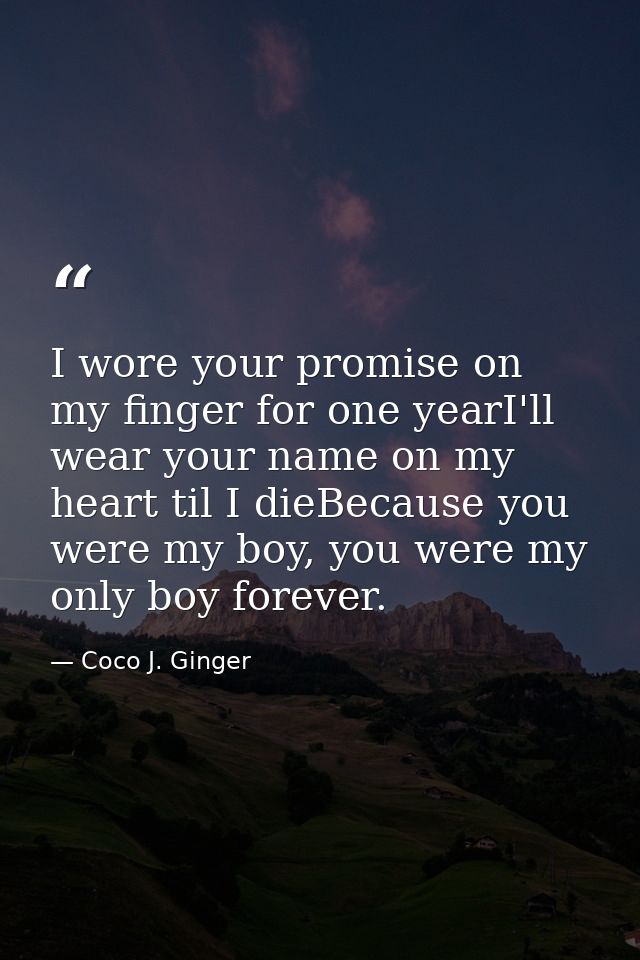 I wore your promise on my finger for one yearI'll wear your name on my heart til I dieBecause you were my boy, you were  — Coco J. Ginger