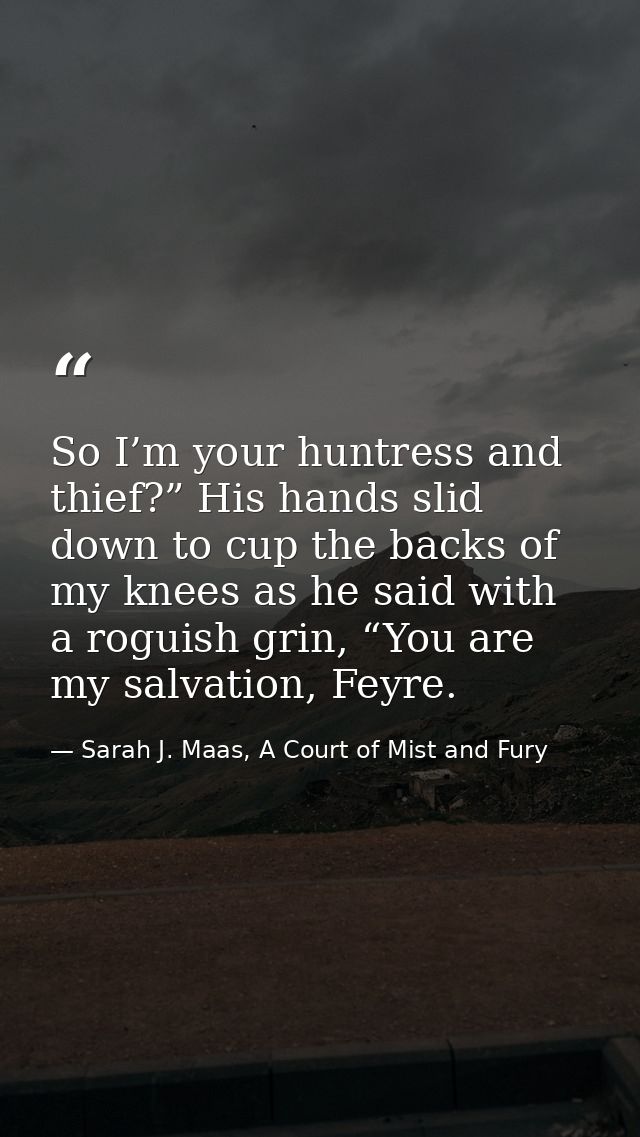 So I’m your huntress and thief?” His hands slid down to cup the backs of my knees as he said with a roguish grin, “You a — Sarah J. Maas, A Court of Mist and Fury