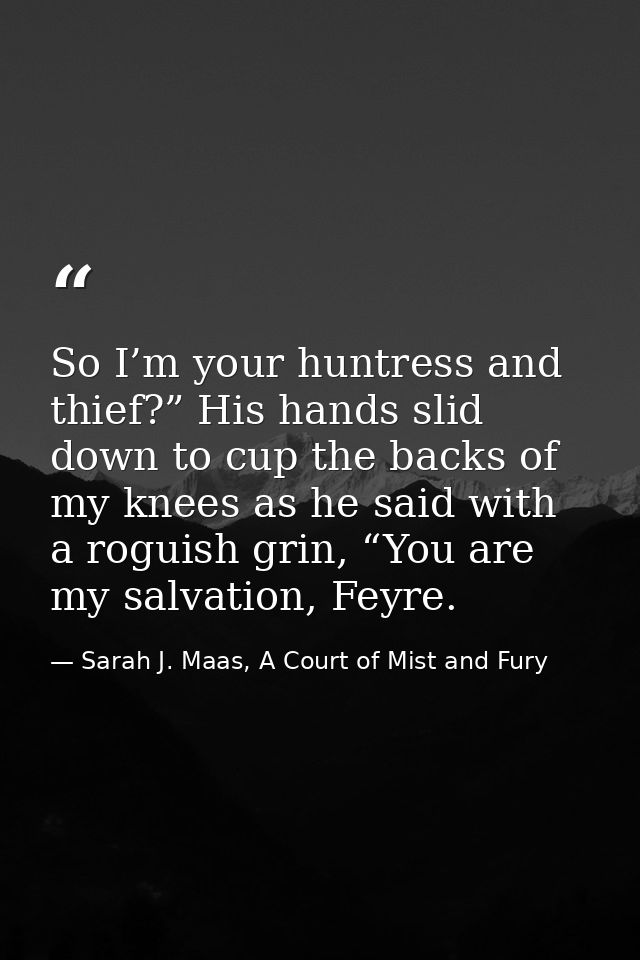 So I’m your huntress and thief?” His hands slid down to cup the backs of my knees as he said with a roguish grin, “You a — Sarah J. Maas, A Court of Mist and Fury