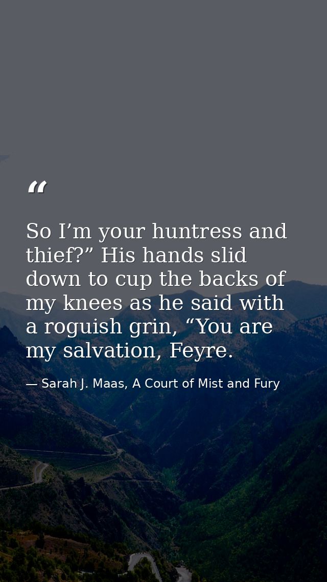 So I’m your huntress and thief?” His hands slid down to cup the backs of my knees as he said with a roguish grin, “You a — Sarah J. Maas, A Court of Mist and Fury