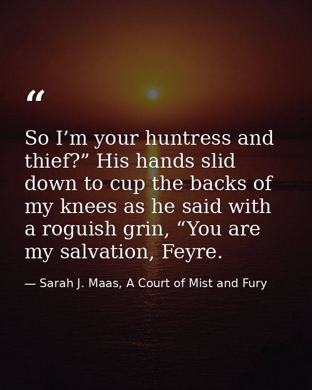 So I’m your huntress and thief?” His hands slid down to cup the backs of my knees as he said with a roguish grin, “You a — Sarah J. Maas, A Court of Mist and Fury