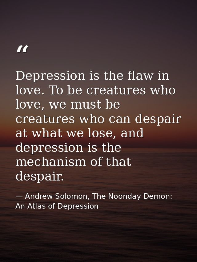 Depression is the flaw in love. To be creatures who love, we must be creatures who can despair at what we lose, and depr — Andrew Solomon, The Noonday Demon: An Atlas of Depression