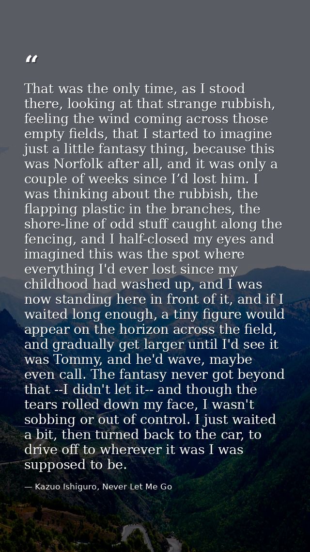 That was the only time, as I stood there, looking at that strange rubbish, feeling the wind coming across those empty fi — Kazuo Ishiguro, Never Let Me Go