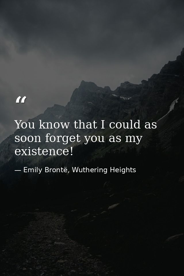 You know that I could as soon forget you as my existence! — Emily Brontë, Wuthering Heights