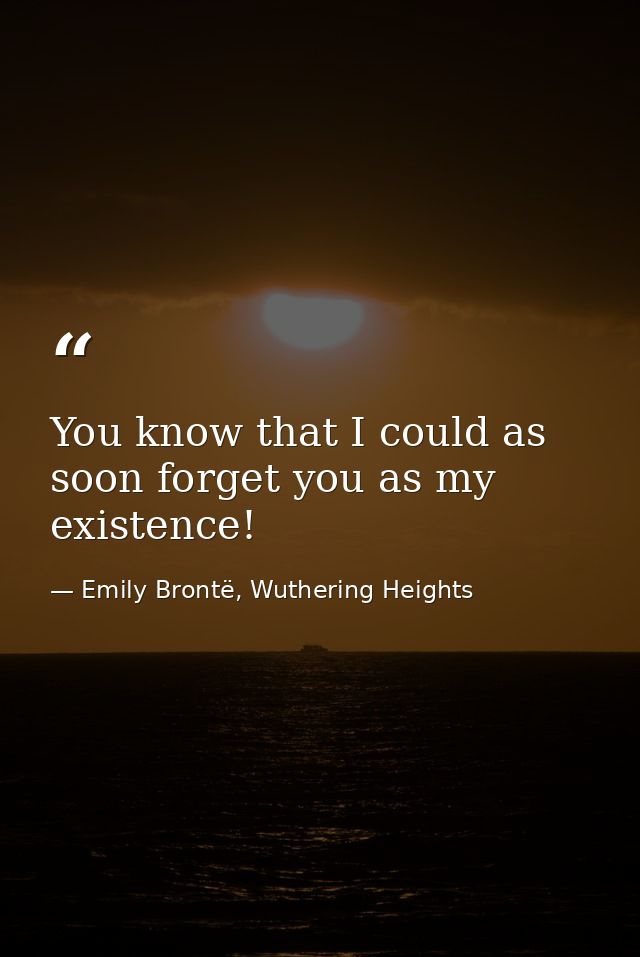 You know that I could as soon forget you as my existence! — Emily Brontë, Wuthering Heights