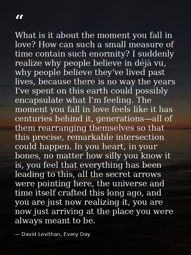What is it about the moment you fall in love? How can such a small measure of time contain such enormity? I suddenly rea — David Levithan, Every Day
