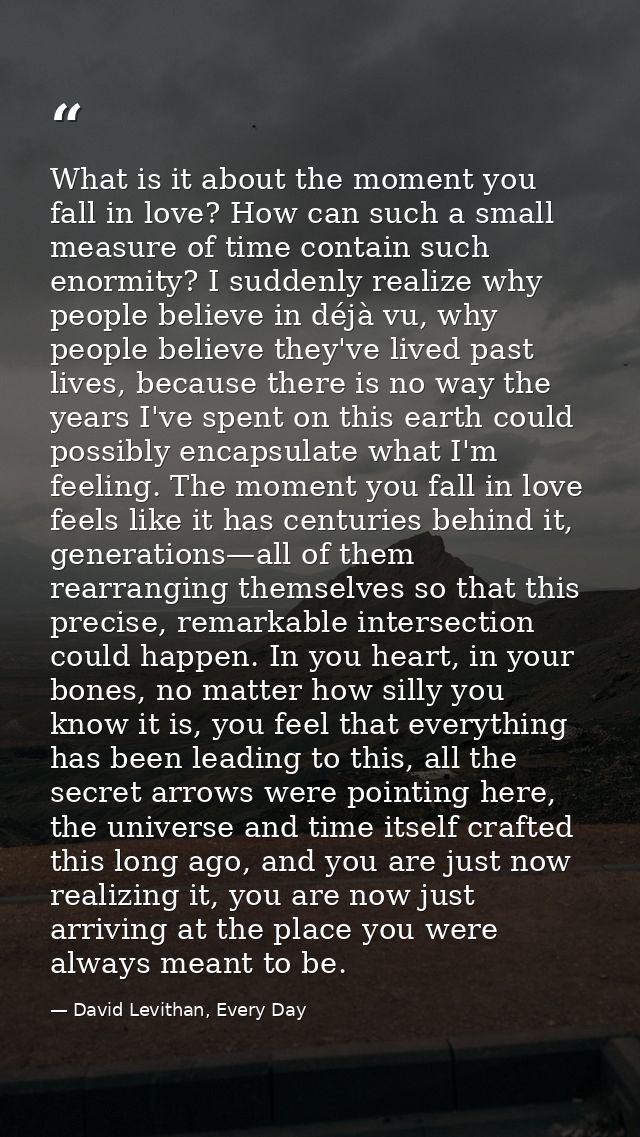 What is it about the moment you fall in love? How can such a small measure of time contain such enormity? I suddenly rea — David Levithan, Every Day