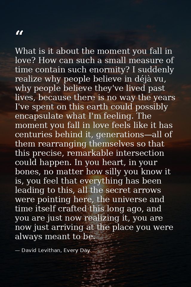 What is it about the moment you fall in love? How can such a small measure of time contain such enormity? I suddenly rea — David Levithan, Every Day