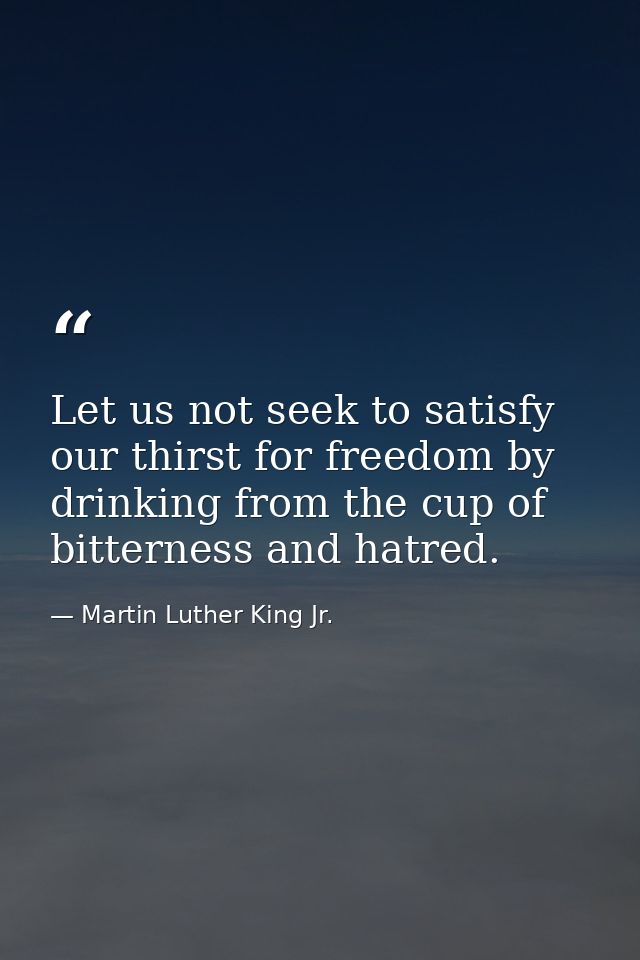 Let us not seek to satisfy our thirst for freedom by drinking from the cup of bitterness and hatred. — Martin Luther King Jr.