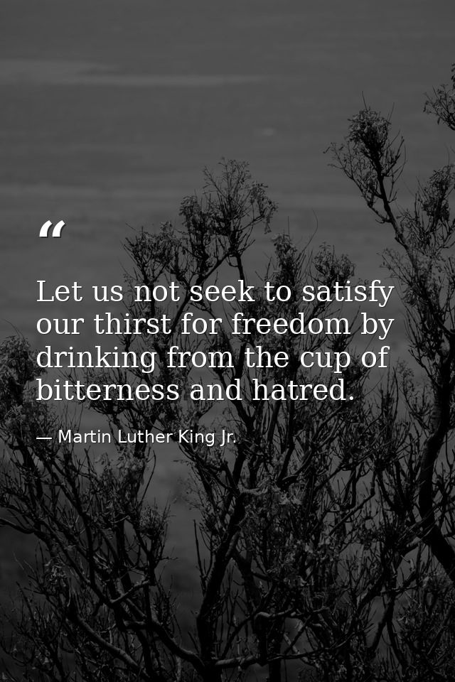 Let us not seek to satisfy our thirst for freedom by drinking from the cup of bitterness and hatred. — Martin Luther King Jr.