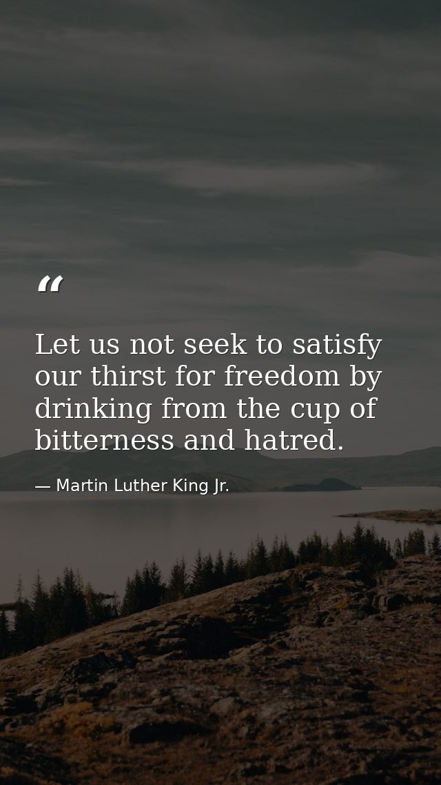 Let us not seek to satisfy our thirst for freedom by drinking from the cup of bitterness and hatred. — Martin Luther King Jr.