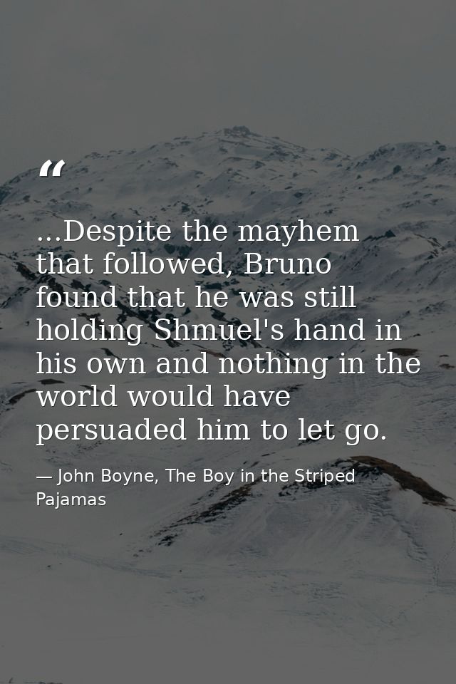 ...Despite the mayhem that followed, Bruno found that he was still holding Shmuel's hand in his own and nothing in the w — John Boyne, The Boy in the Striped Pajamas