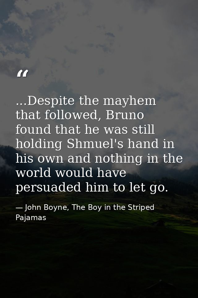 ...Despite the mayhem that followed, Bruno found that he was still holding Shmuel's hand in his own and nothing in the w — John Boyne, The Boy in the Striped Pajamas