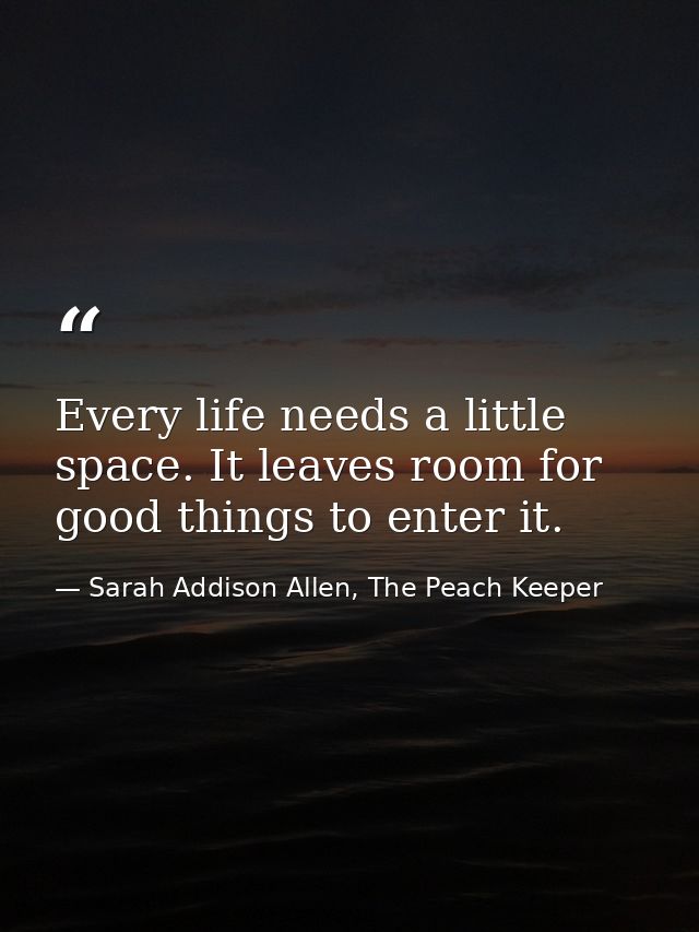 Every life needs a little space. It leaves room for good things to enter it. — Sarah Addison Allen, The Peach Keeper