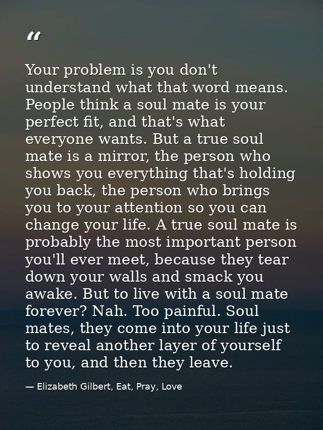 Your problem is you don't understand what that word means. People think a soul mate is your perfect fit, and that's what — Elizabeth Gilbert, Eat, Pray, Love