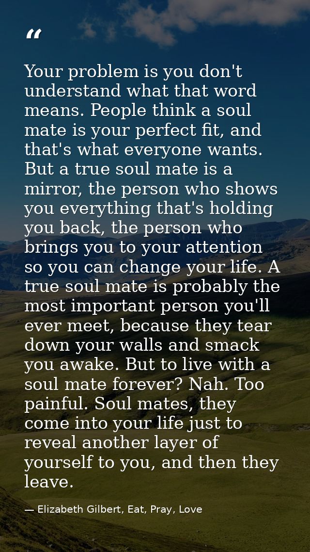Your problem is you don't understand what that word means. People think a soul mate is your perfect fit, and that's what — Elizabeth Gilbert, Eat, Pray, Love