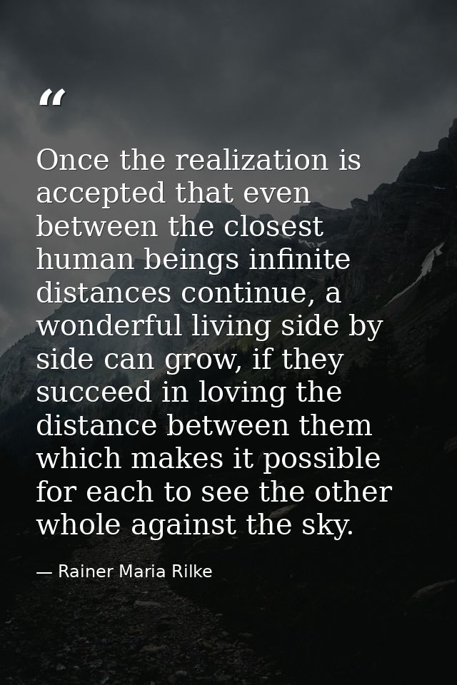 Once the realization is accepted that even between the closest human beings infinite distances continue, a wonderful liv — Rainer Maria Rilke