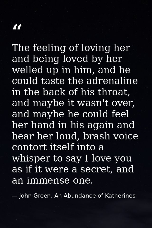 The feeling of loving her and being loved by her welled up in him, and he could taste the adrenaline in the back of his  — John Green, An Abundance of Katherines