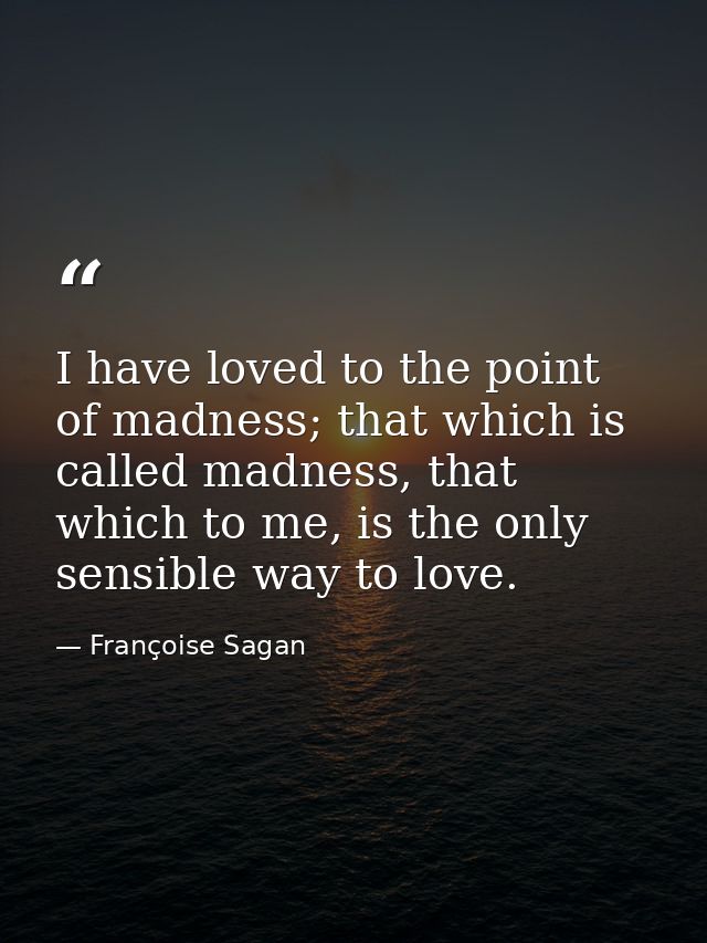 I have loved to the point of madness; that which is called madness, that which to me, is the only sensible way to love. — Françoise Sagan
