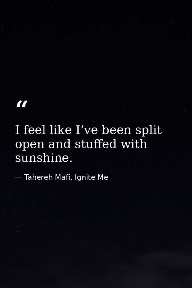 I feel like I’ve been split open and stuffed with sunshine. — Tahereh Mafi, Ignite Me