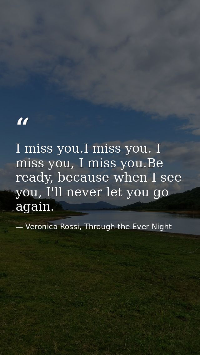 I miss you.I miss you. I miss you, I miss you.Be ready, because when I see you, I'll never let you go again. — Veronica Rossi, Through the Ever Night