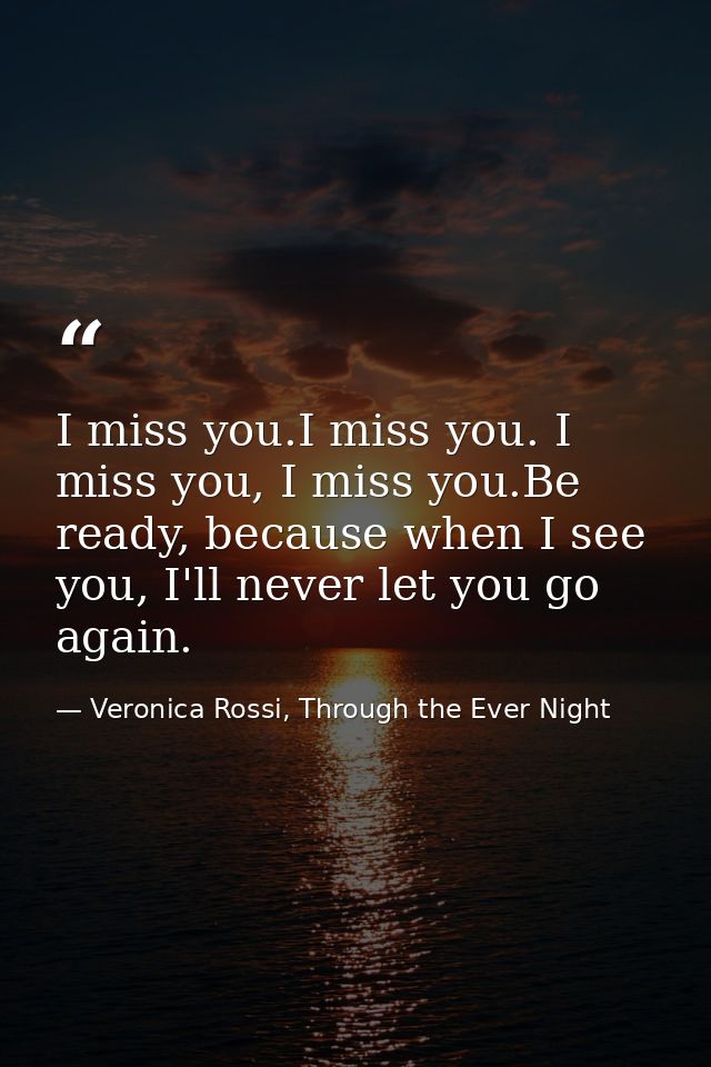 I miss you.I miss you. I miss you, I miss you.Be ready, because when I see you, I'll never let you go again. — Veronica Rossi, Through the Ever Night