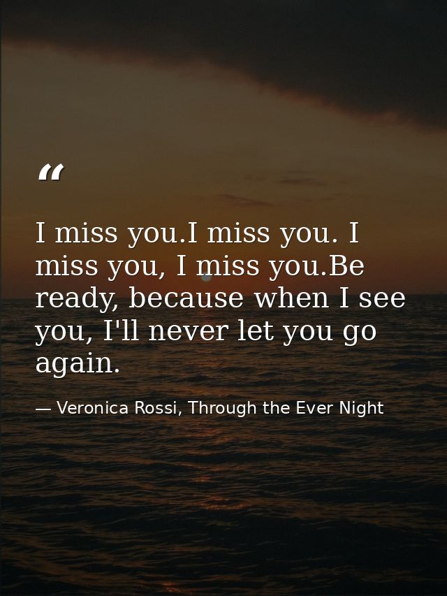 I miss you.I miss you. I miss you, I miss you.Be ready, because when I see you, I'll never let you go again. — Veronica Rossi, Through the Ever Night