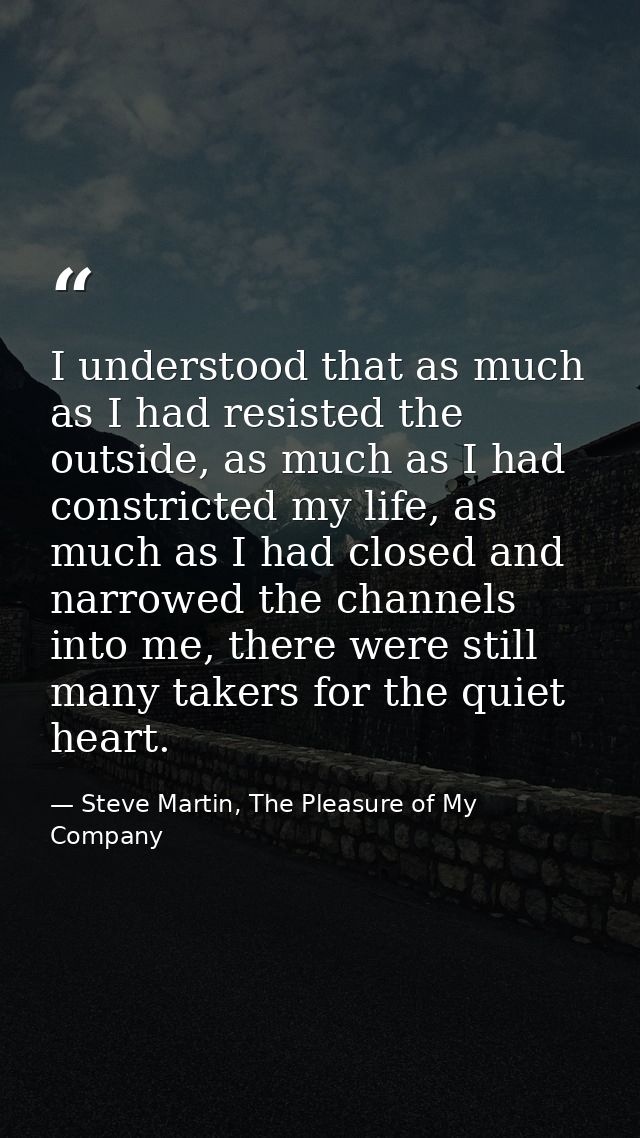 I understood that as much as I had resisted the outside, as much as I had constricted my life, as much as I had closed a — Steve Martin, The Pleasure of My Company