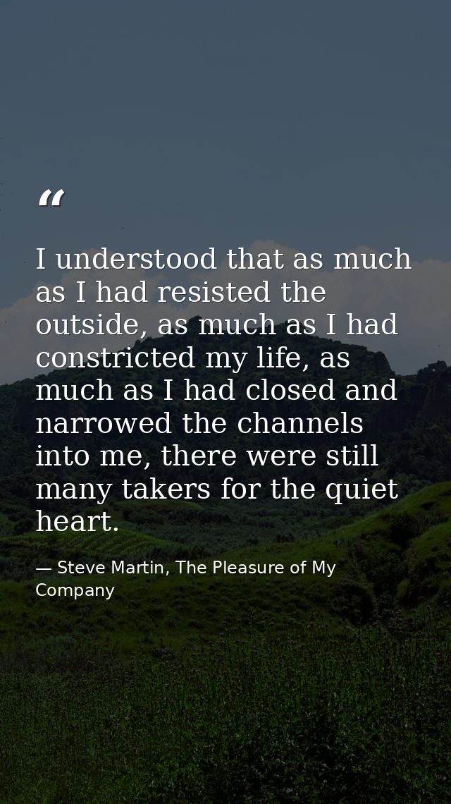 I understood that as much as I had resisted the outside, as much as I had constricted my life, as much as I had closed a — Steve Martin, The Pleasure of My Company