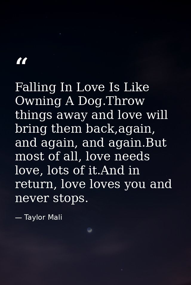 Falling In Love Is Like Owning A Dog.Throw things away and love will bring them back,again, and again, and again.But mos — Taylor Mali