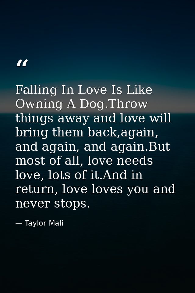 Falling In Love Is Like Owning A Dog.Throw things away and love will bring them back,again, and again, and again.But mos — Taylor Mali
