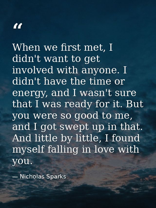 When we first met, I didn't want to get involved with anyone. I didn't have the time or energy, and I wasn't sure that I — Nicholas Sparks