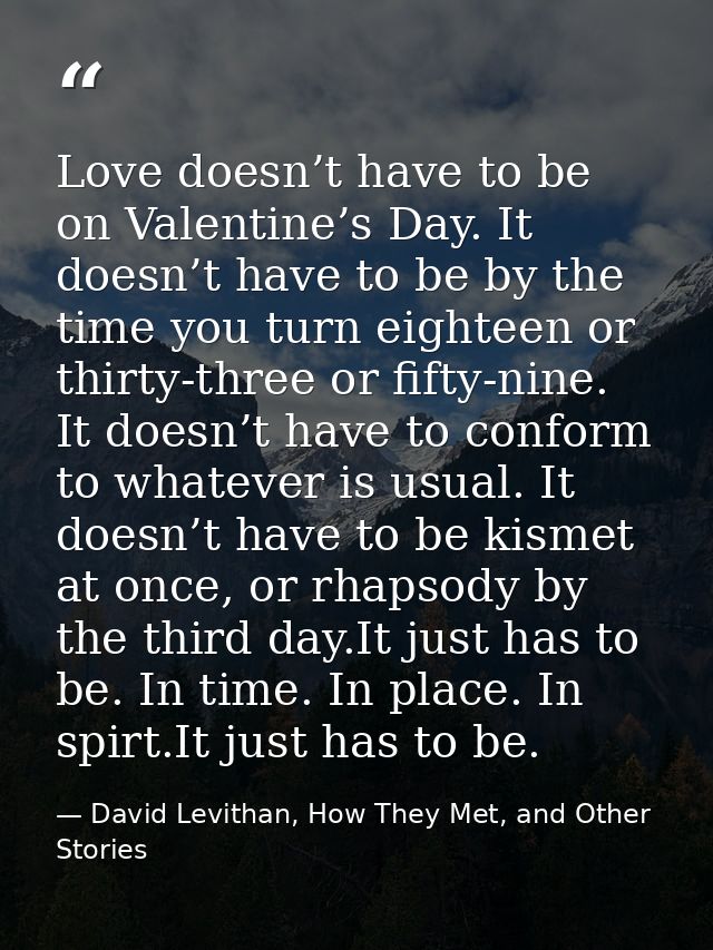 Love doesn’t have to be on Valentine’s Day. It doesn’t have to be by the time you turn eighteen or thirty-three or fifty — David Levithan, How They Met, and Other Stories