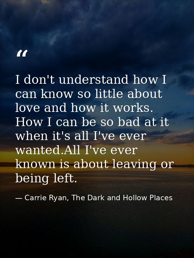 I don't understand how I can know so little about love and how it works. How I can be so bad at it when it's all I've ev — Carrie Ryan, The Dark and Hollow Places