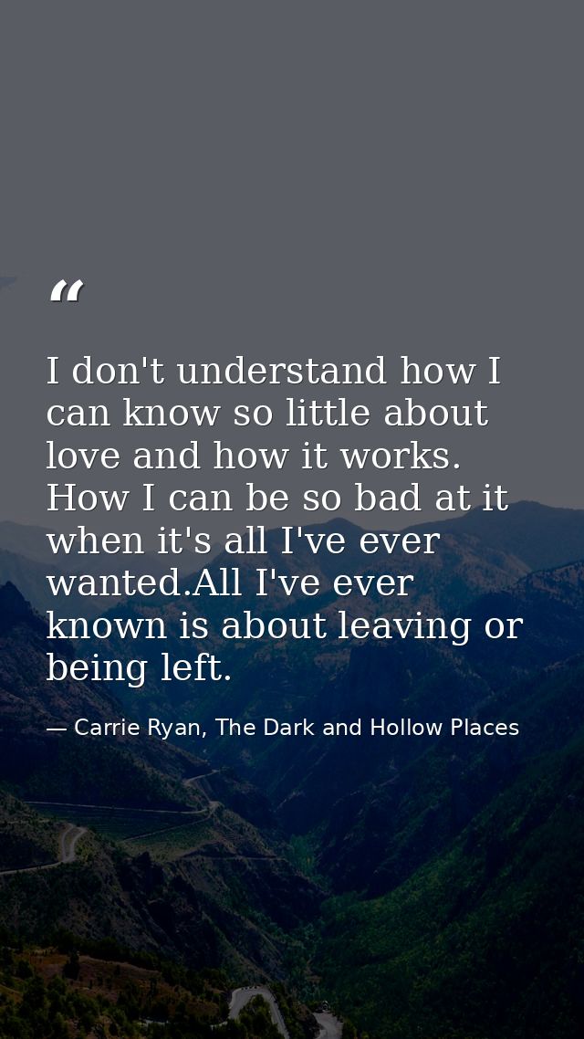 I don't understand how I can know so little about love and how it works. How I can be so bad at it when it's all I've ev — Carrie Ryan, The Dark and Hollow Places