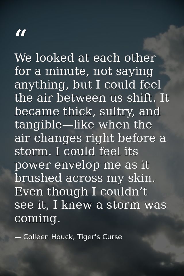 We looked at each other for a minute, not saying anything, but I could feel the air between us shift. It became thick, s — Colleen Houck, Tiger's Curse