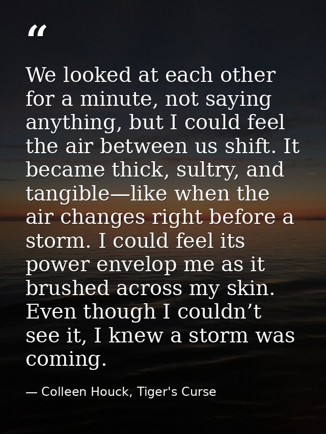 We looked at each other for a minute, not saying anything, but I could feel the air between us shift. It became thick, s — Colleen Houck, Tiger's Curse