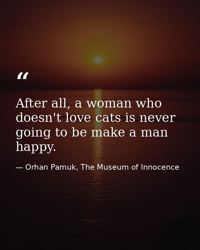 After all, a woman who doesn't love cats is never going to be make a man happy. — Orhan Pamuk, The Museum of Innocence