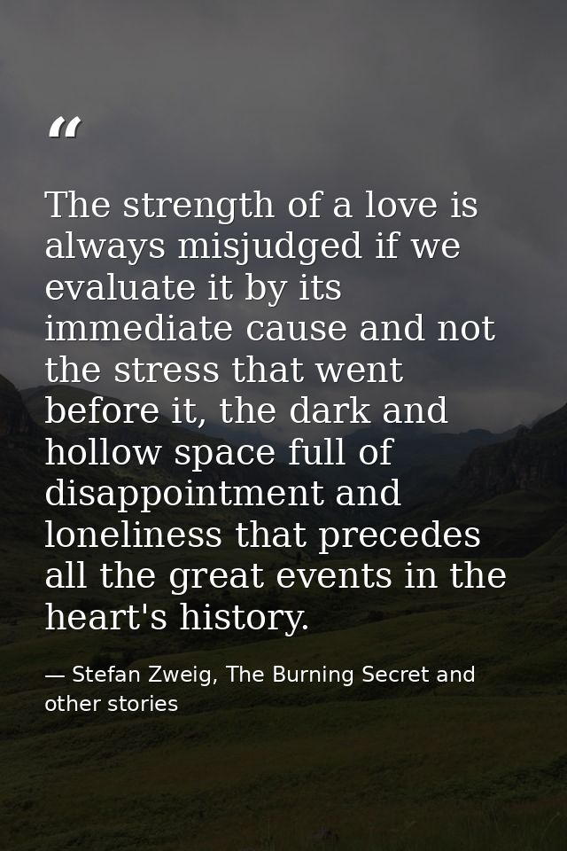 The strength of a love is always misjudged if we evaluate it by its immediate cause and not the stress that went before  — Stefan Zweig, The Burning Secret and other stories