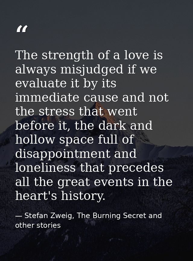 The strength of a love is always misjudged if we evaluate it by its immediate cause and not the stress that went before  — Stefan Zweig, The Burning Secret and other stories