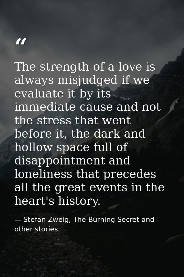 The strength of a love is always misjudged if we evaluate it by its immediate cause and not the stress that went before  — Stefan Zweig, The Burning Secret and other stories