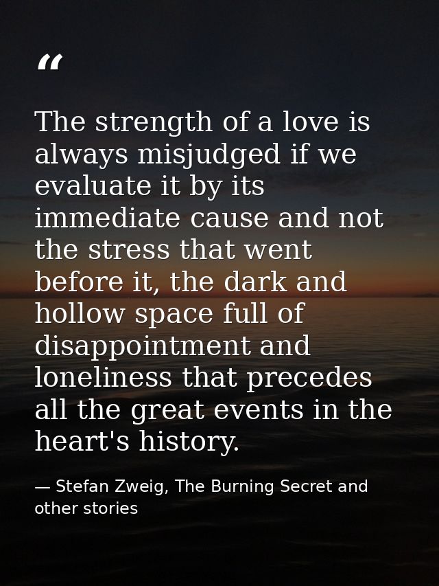 The strength of a love is always misjudged if we evaluate it by its immediate cause and not the stress that went before  — Stefan Zweig, The Burning Secret and other stories