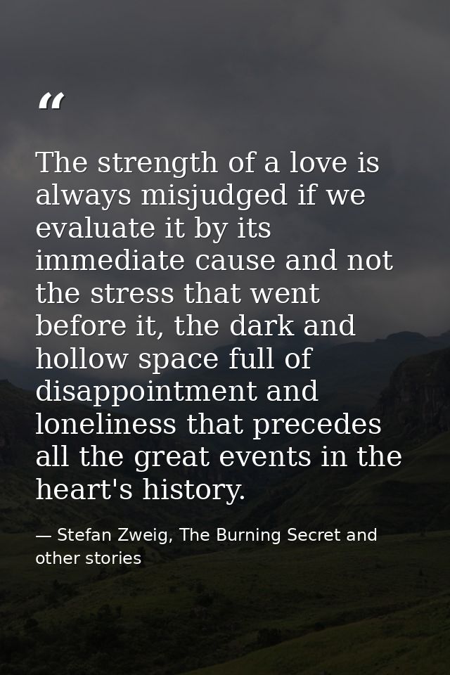 The strength of a love is always misjudged if we evaluate it by its immediate cause and not the stress that went before  — Stefan Zweig, The Burning Secret and other stories