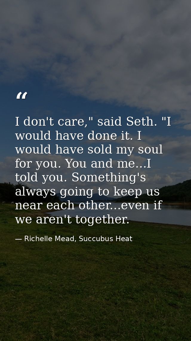I don't care," said Seth. "I would have done it. I would have sold my soul for you. You and me...I told you. Something's — Richelle Mead, Succubus Heat
