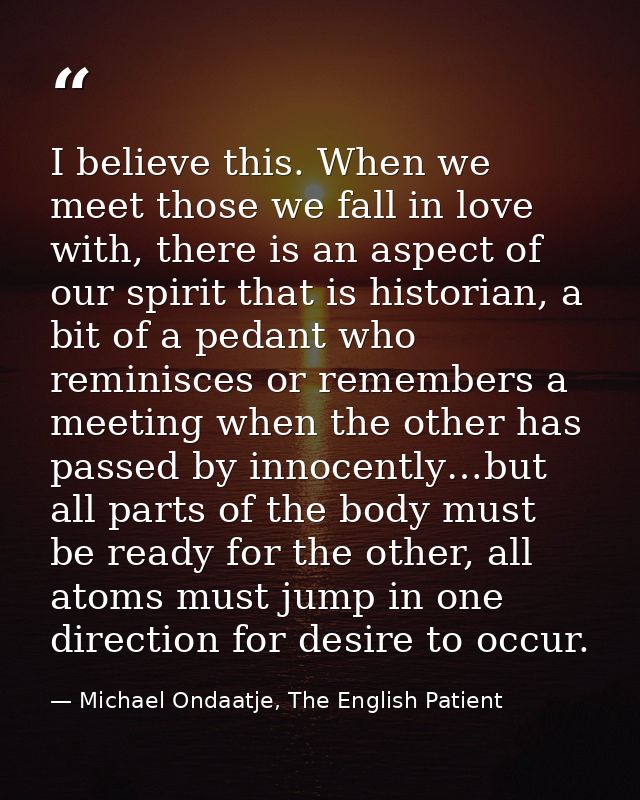 I believe this. When we meet those we fall in love with, there is an aspect of our spirit that is historian, a bit of a  — Michael Ondaatje, The English Patient
