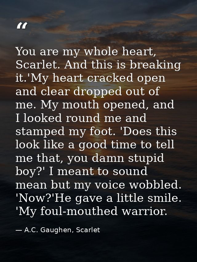 You are my whole heart, Scarlet. And this is breaking it.'My heart cracked open and clear dropped out of me. My mouth op — A.C. Gaughen, Scarlet